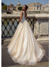 Beaded Ivory Satin Champagne Tulle Wedding Dress